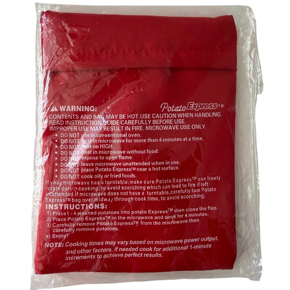 Potato Express Microwave Potato Cooker Bag Red Cooks Up to 4 Potatoes in 4 Min